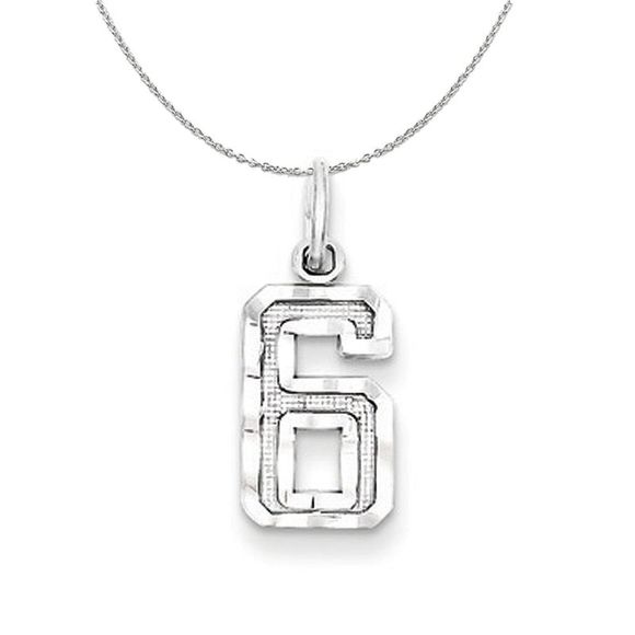 Silver, Varsity Collection, Small D/C Number 6 Necklace - 16 In - Picture 1 of 7